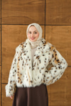 Leopar Desen Kısa Kürk Ekru