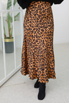 Leopar Desen Saten Etek Kahverengi