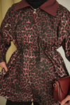 Leopar Desenli Fermualı Trenç Bordo