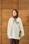 Leopar Fular Detay Sweat Beyaz