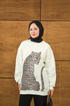 Leopar Kaplan Görünümlü Overise Sweat Beyaz