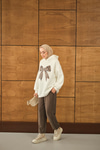 Leopar Kurdele Detaylı Sweat Ekru