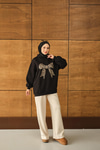 Leopar Kurdele Detaylı Sweat Siyah