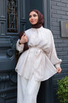 Mermer Desen Gömlek Krem