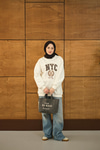 NYC Baskılı Sweat Beyaz