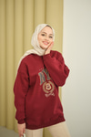 NYC Baskılı Sweat Bordo