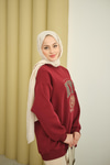 NYC Baskılı Sweat Bordo
