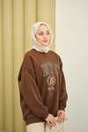NYC Baskılı Sweat Kahverengi