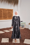 Ön Bağlama Detay Şifon Elbise Füme