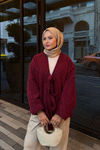 Ön Bağlamalı Buklet Kumaş Ceket Bordo