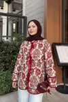 Ön Bağlamalı Etnik Desen Kimono Bordo