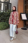 Ön Bağlamalı Etnik Desen Kimono Bordo