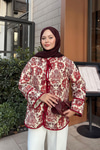 Ön Bağlamalı Etnik Desen Kimono Bordo