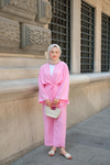 Ön Bağlamalı Taş Detay İkili Takım Pembe