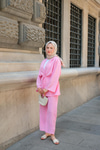 Ön Bağlamalı Taş Detay İkili Takım Pembe