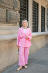 Ön Bağlamalı Taş Detay İkili Takım Pembe