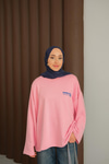 Ön Ve Arka Yazı Baskılı Sweat Pembe