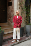 Önü Bağlamalı Oversize Kimono Bordo
