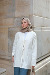 Önü Bağlamalı Oversize Kimono Ekru