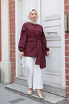 Önü Drape Detay Poplin Gömlek Mürdüm
