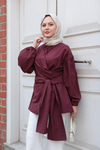 Önü Drape Detay Poplin Gömlek Mürdüm