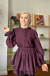 Önü Nervurlu Bel Bağlamalı Gömlek Bordo