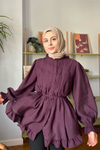 Önü Nervurlu Bel Bağlamalı Gömlek Bordo