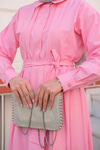 Önü Pileli Poplin Elbise  Pembe