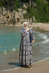 Otantik Desenli Elbise Lacivert