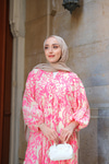Otantik Desenli Elbise Pembe