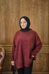 Oversize Kesim Peluş Kazak Bordo