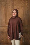 Oversize Kesim Peluş Kazak Kahverengi
