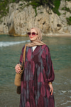 Parça Desenli Elbise Bordo