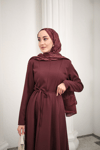 Parçalı Bel Bağlamalı Elbise Mürdüm