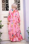 Pastel Çicek Desen Elbise  Pembe