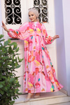 Pastel Çicek Desen Elbise  Pembe