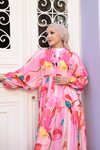 Pastel Çicek Desen Elbise  Pembe