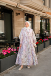 Pastel Çicekli Elbise Lila