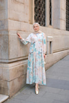 Pastel Gül Desenli Elbise Mavi