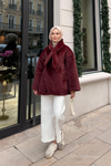 Peluş Detay Şallı Ceket Bordo