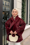 Peluş Detay Şallı Ceket Bordo