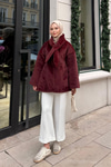 Peluş Detay Şallı Ceket Bordo