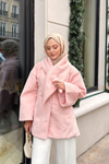 Peluş Detay Şallı Ceket Pembe
