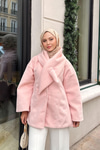 Peluş Detay Şallı Ceket Pembe