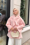 Peluş Detay Şallı Ceket Pembe