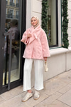 Peluş Detay Şallı Ceket Pembe