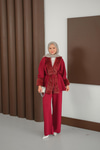 Peluş Detay Triko Takım Bordo