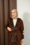Peluş Detay Triko Takım Kahverengi