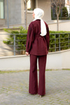 Pile Detaylı Kuşaklı İkili Takım Bordo