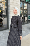 Puantiyeli Fermuarlı Etekli Takım Siyah